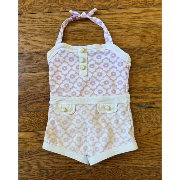 Janie and Jack Purple Floral Halter Swimsuit Size 12-18m - Picture 1 of 4